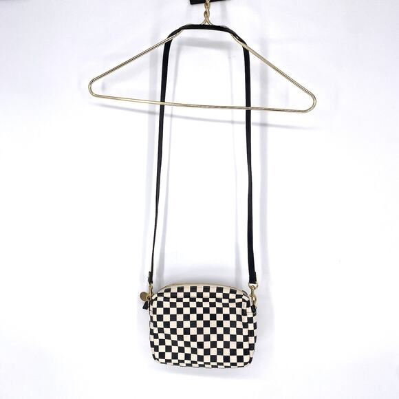 Clare V. Midi Sac Bag Checkered Crossbody Bag Purse Small Black and White - Picture 2 of 12
